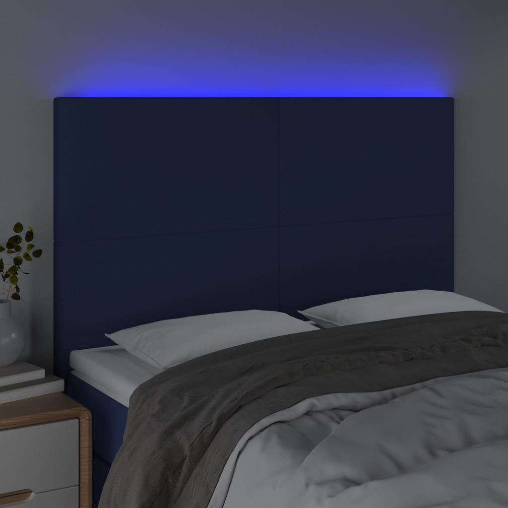 Hoofdbord LED 144x5x118/128 cm stof blauw is nu te koop bij PeponiXL, paradijselijk wonen!