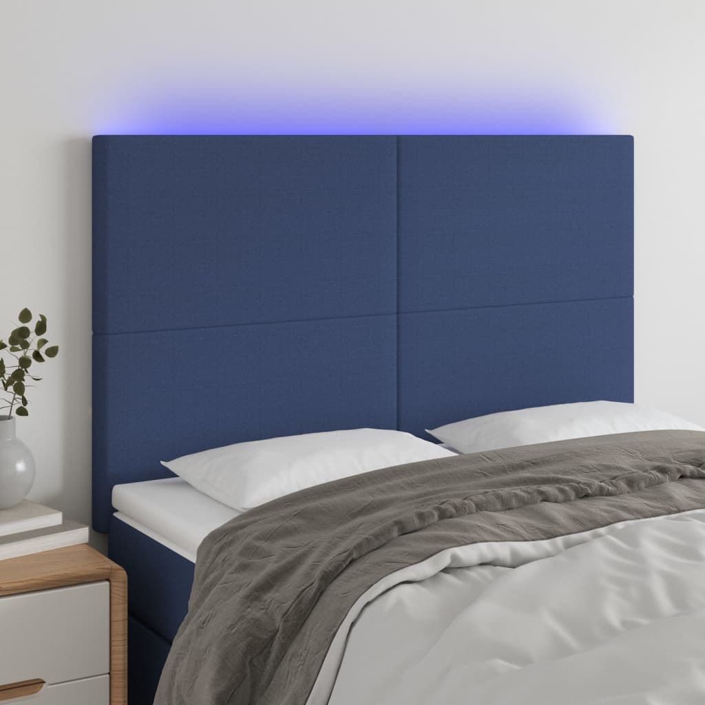Hoofdbord LED 144x5x118/128 cm stof blauw is nu te koop bij PeponiXL, paradijselijk wonen!