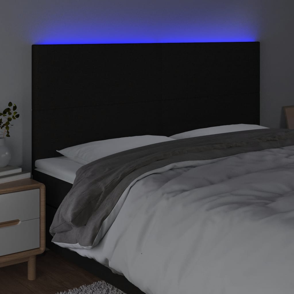 Hoofdbord LED 160x5x118/128 cm stof zwart is nu te koop bij PeponiXL, paradijselijk wonen!