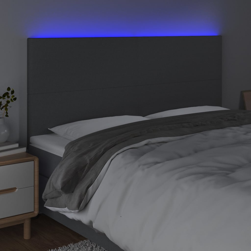 Hoofdbord LED 200x5x118/128 cm stof donkergrijs is nu te koop bij PeponiXL, paradijselijk wonen!