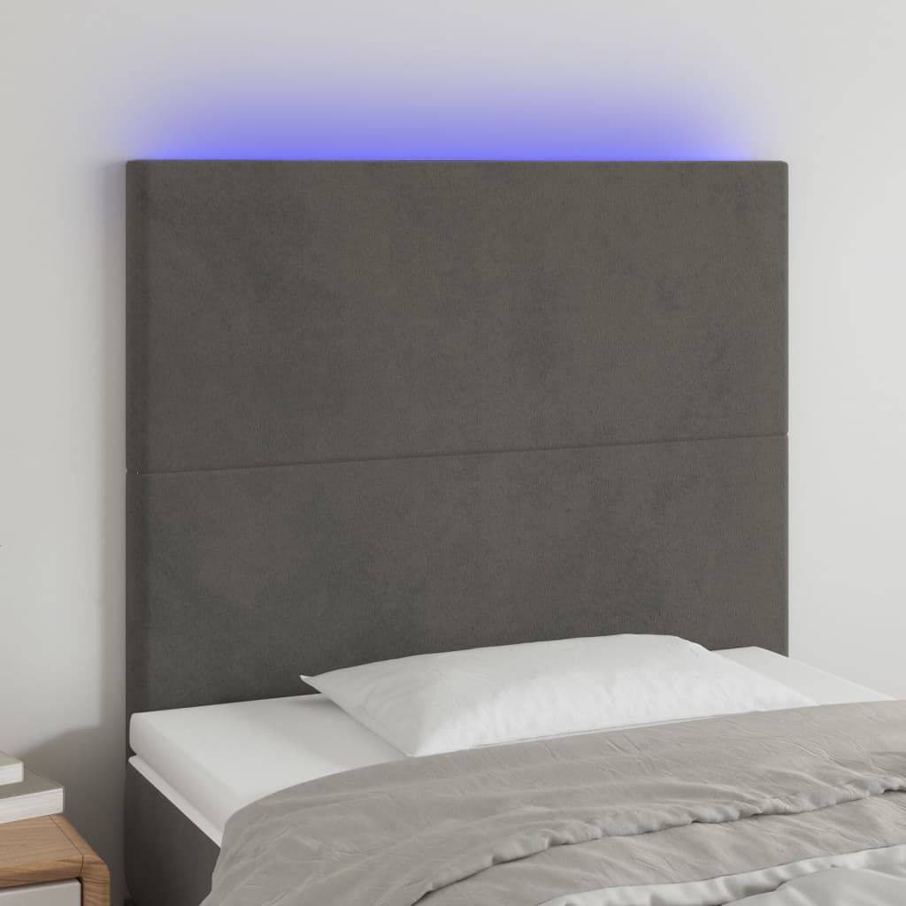 Hoofdbord LED 80x5x118/128 cm fluweel donkergrijs is nu te koop bij PeponiXL, paradijselijk wonen!