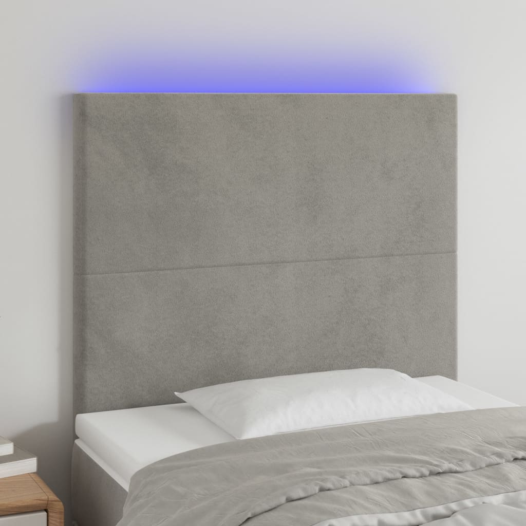 Hoofdbord LED 90x5x118/128 cm fluweel lichtgrijs is nu te koop bij PeponiXL, paradijselijk wonen!