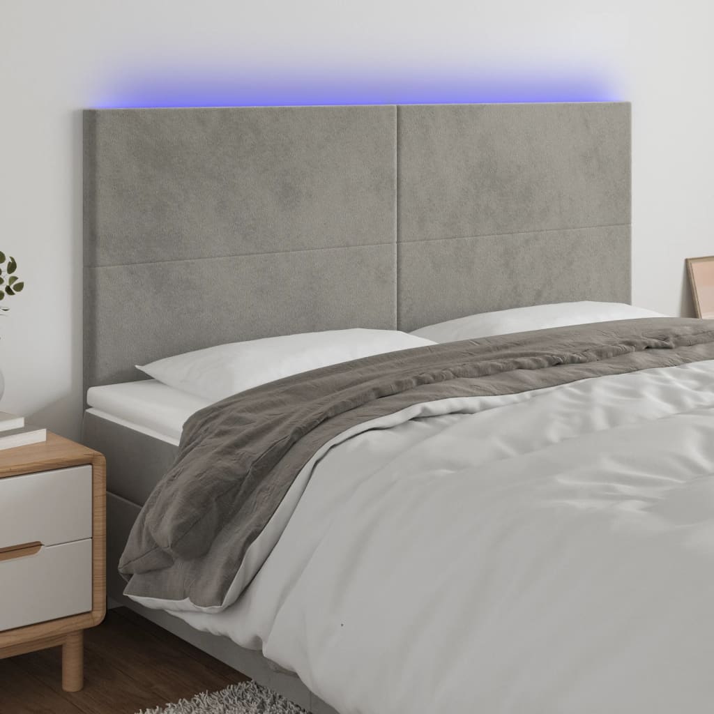 Hoofdbord LED 160x5x118/128 cm fluweel lichtgrijs is nu te koop bij PeponiXL, paradijselijk wonen!