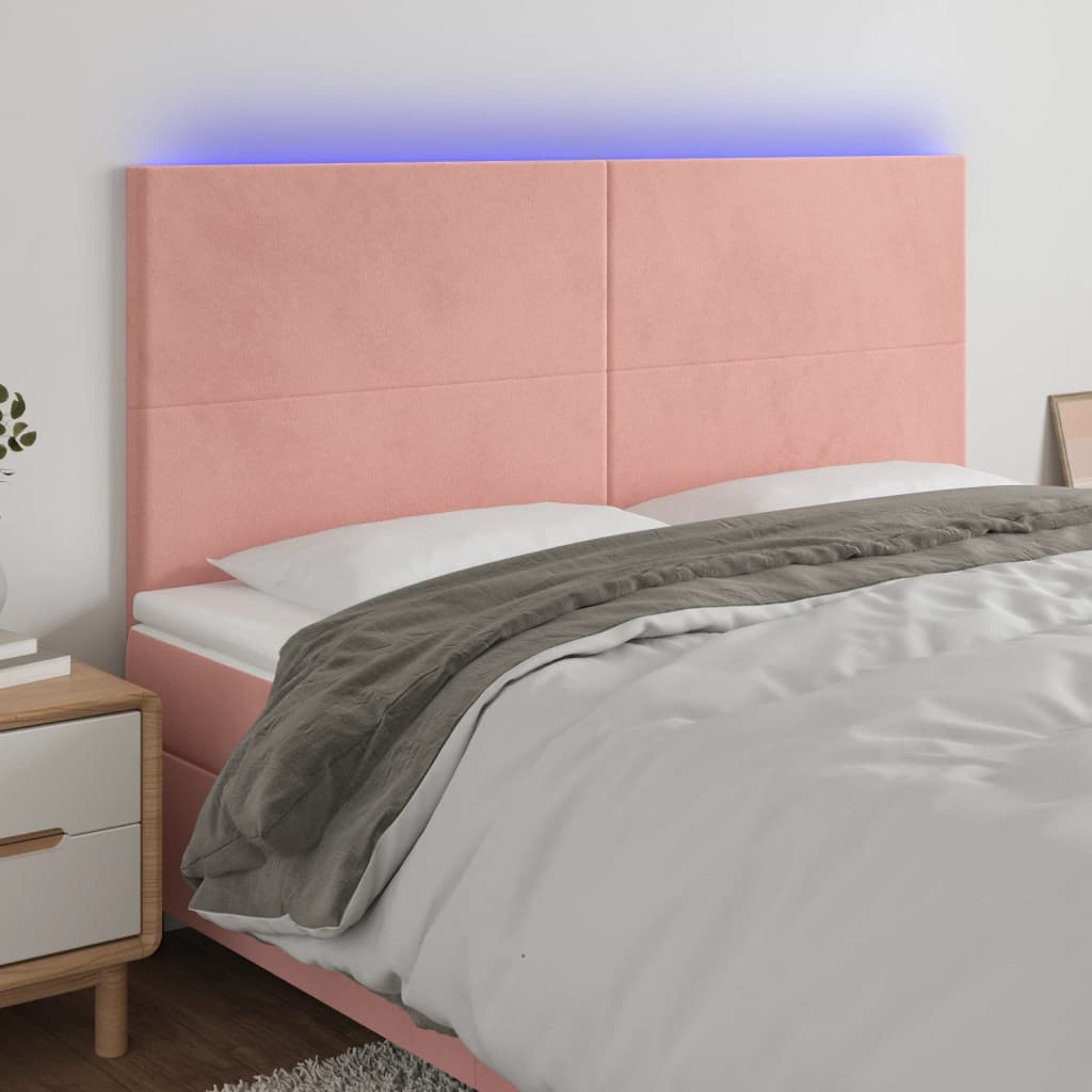 Hoofdbord LED 160x5x118/128 cm fluweel roze is nu te koop bij PeponiXL, paradijselijk wonen!