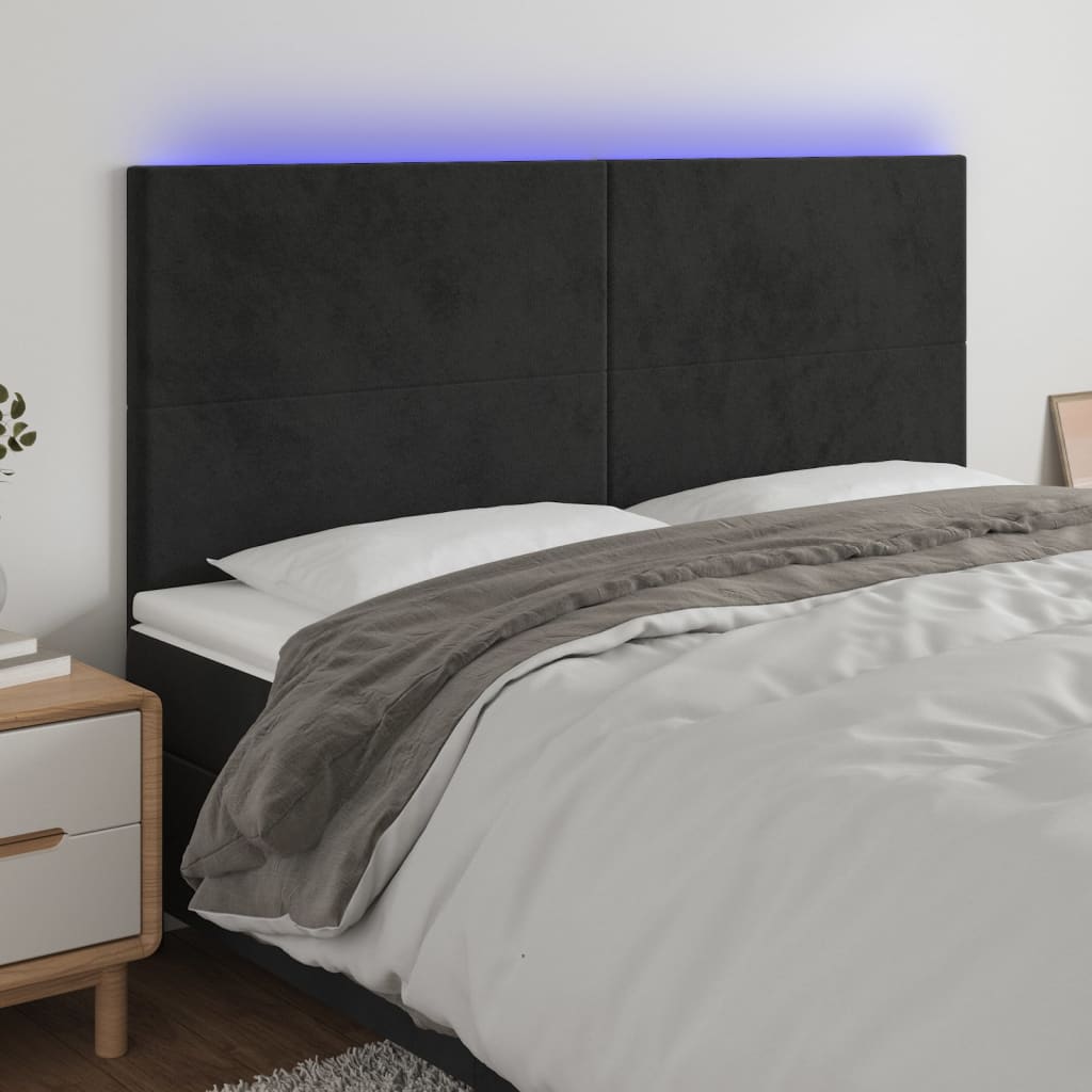Hoofdbord LED 180x5x118/128 cm fluweel zwart is nu te koop bij PeponiXL, paradijselijk wonen!