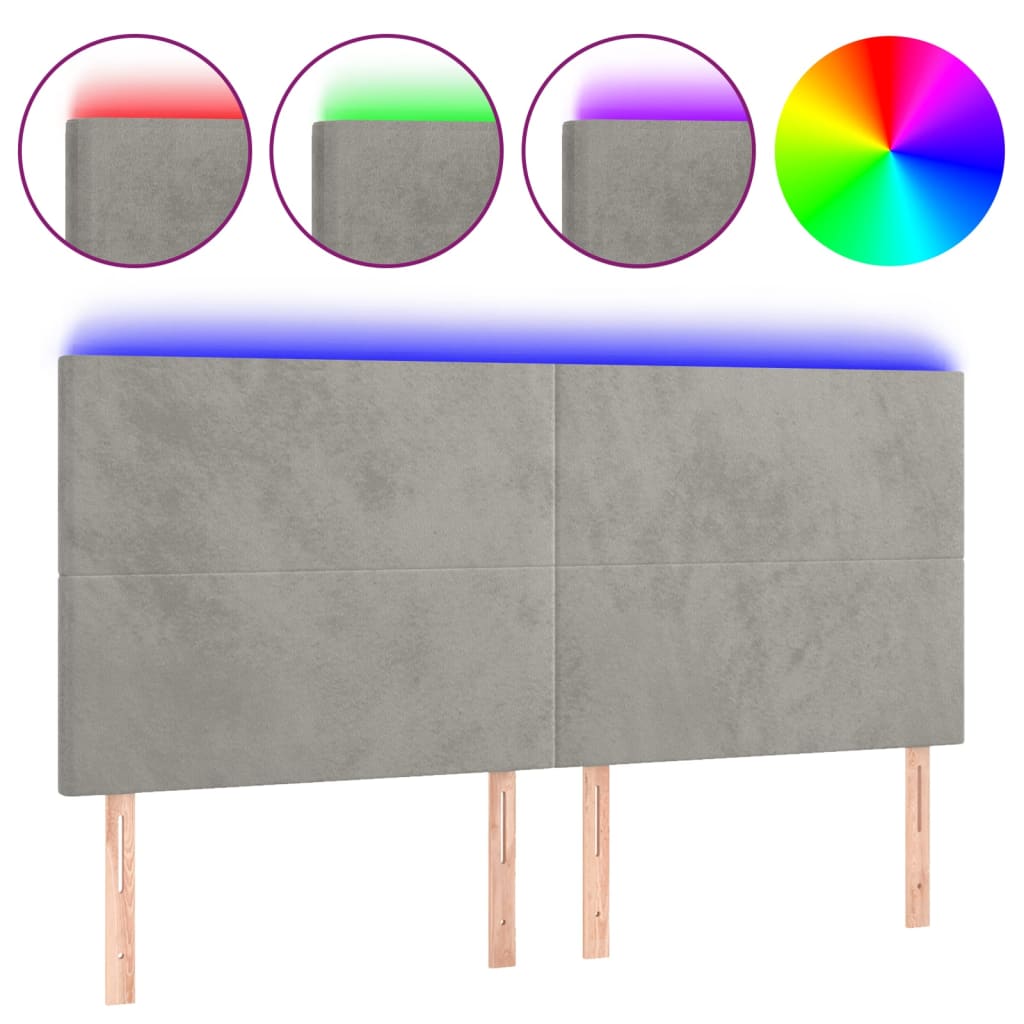 Hoofdbord LED 200x5x118/128 cm fluweel lichtgrijs is nu te koop bij PeponiXL, paradijselijk wonen!