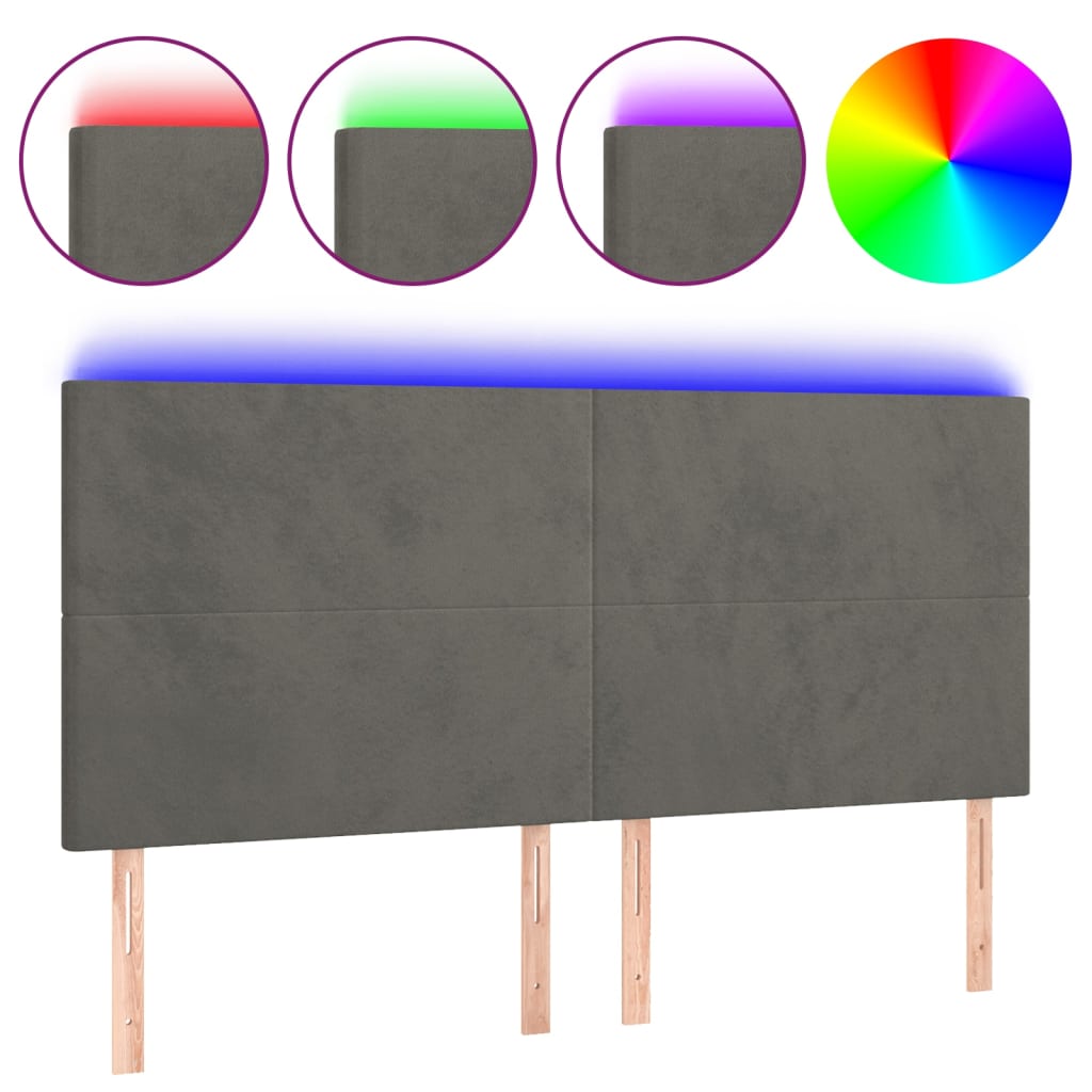 Hoofdbord LED 200x5x118/128 cm fluweel donkergrijs is nu te koop bij PeponiXL, paradijselijk wonen!