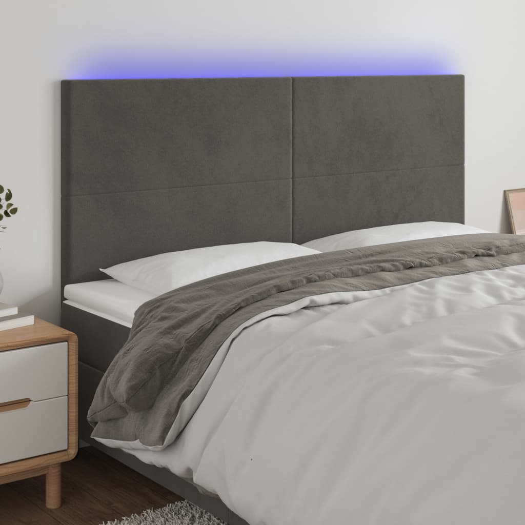 Hoofdbord LED 200x5x118/128 cm fluweel donkergrijs is nu te koop bij PeponiXL, paradijselijk wonen!