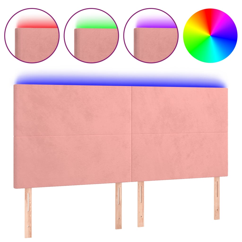 Hoofdbord LED 200x5x118/128 cm fluweel roze is nu te koop bij PeponiXL, paradijselijk wonen!