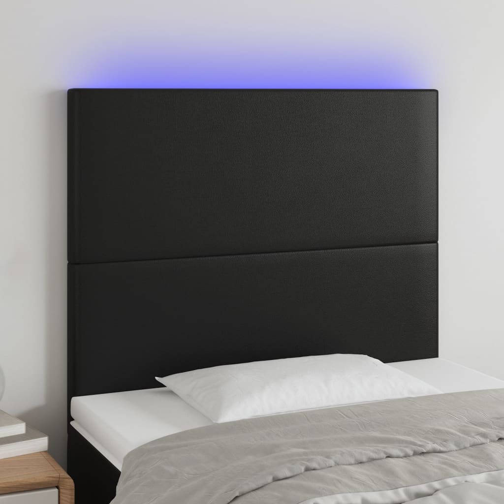 Hoofdbord LED 90x5x118/128 cm kunstleer zwart is nu te koop bij PeponiXL, paradijselijk wonen!