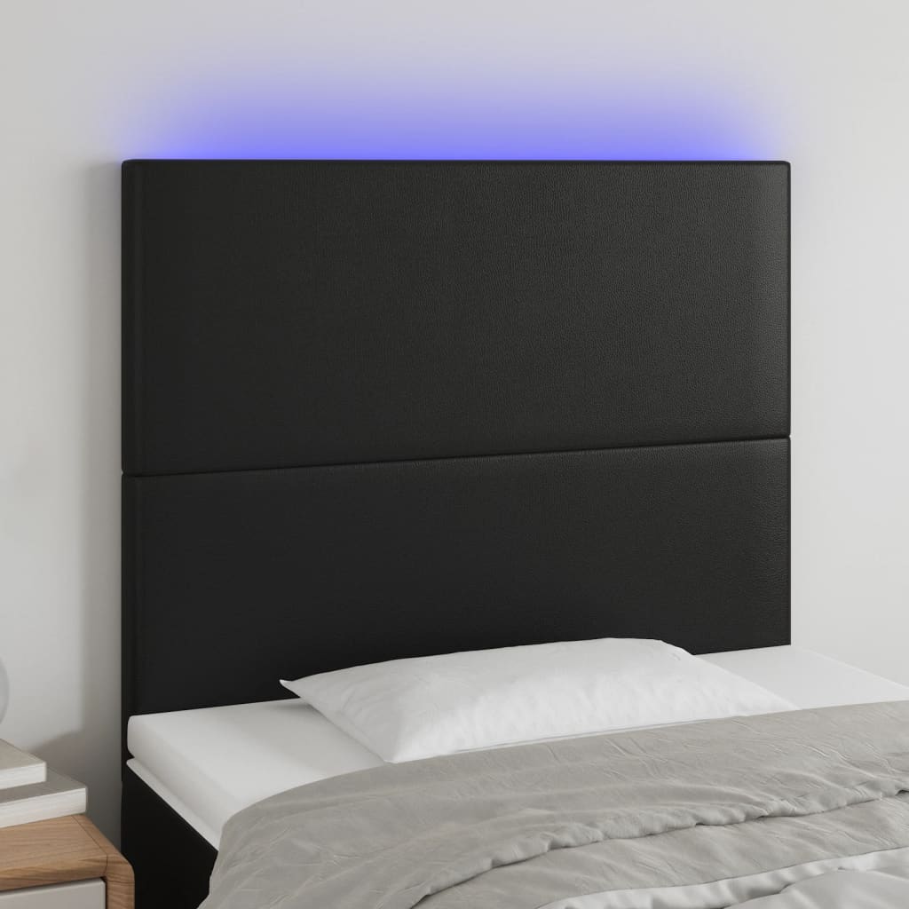 Hoofdbord LED 100x5x118/128 cm kunstleer zwart is nu te koop bij PeponiXL, paradijselijk wonen!