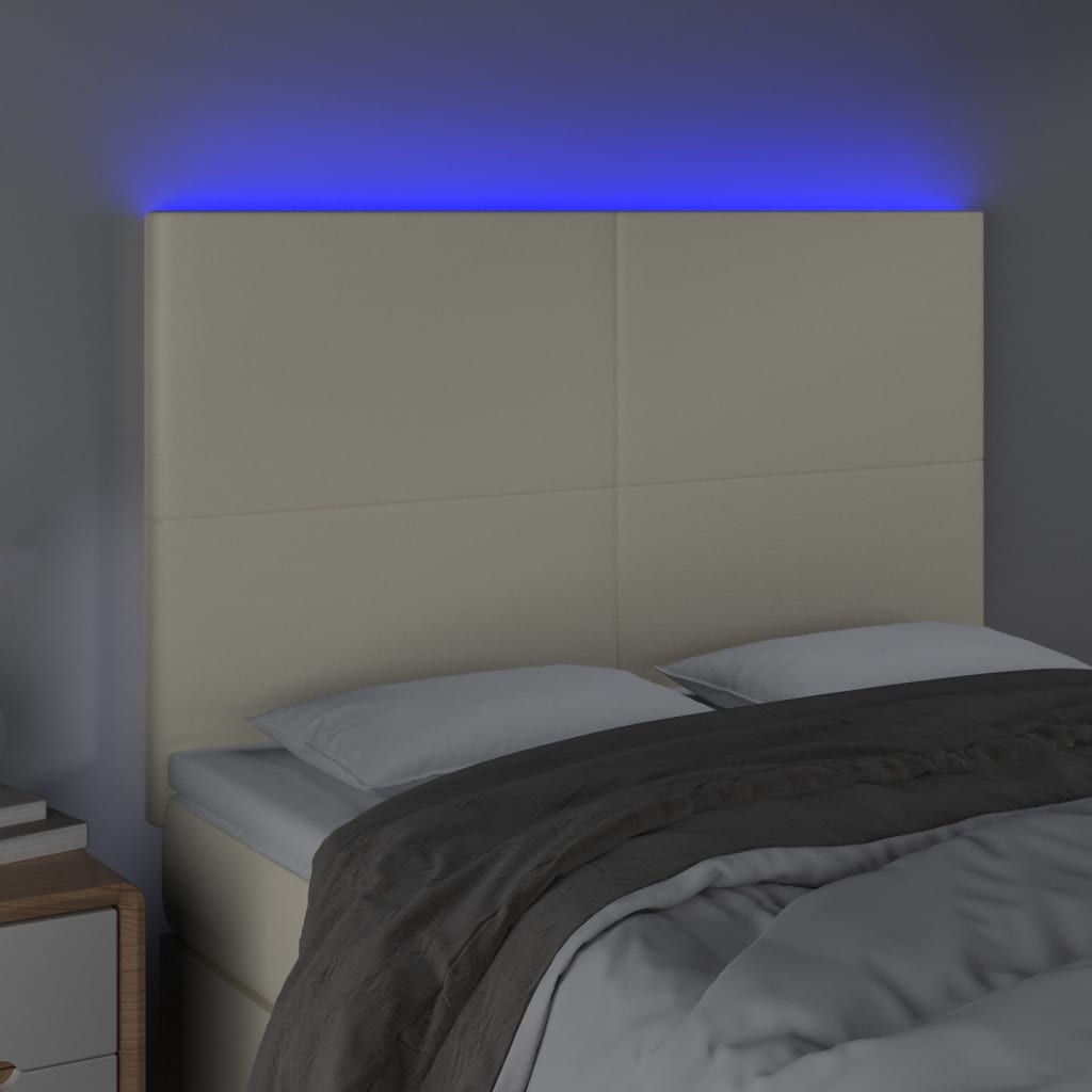 Hoofdbord LED 144x5x118/128 cm kunstleer crèmekleurig is nu te koop bij PeponiXL, paradijselijk wonen!