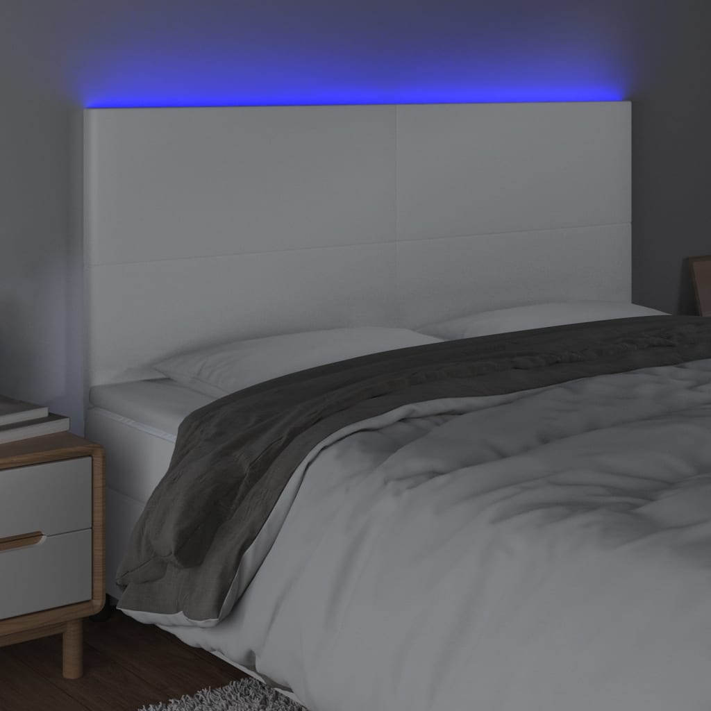 Hoofdbord LED 200x5x118/128 cm kunstleer wit is nu te koop bij PeponiXL, paradijselijk wonen!