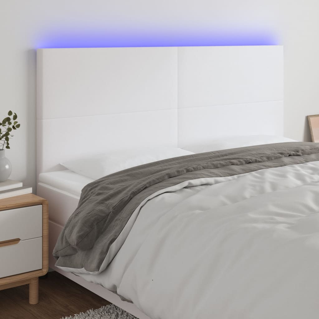 Hoofdbord LED 200x5x118/128 cm kunstleer wit is nu te koop bij PeponiXL, paradijselijk wonen!