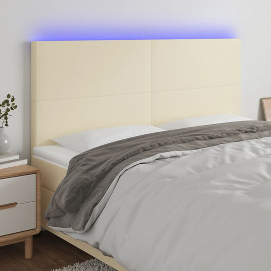 Hoofdbord LED 200x5x118/128 cm kunstleer crèmekleurig is nu te koop bij PeponiXL, paradijselijk wonen!
