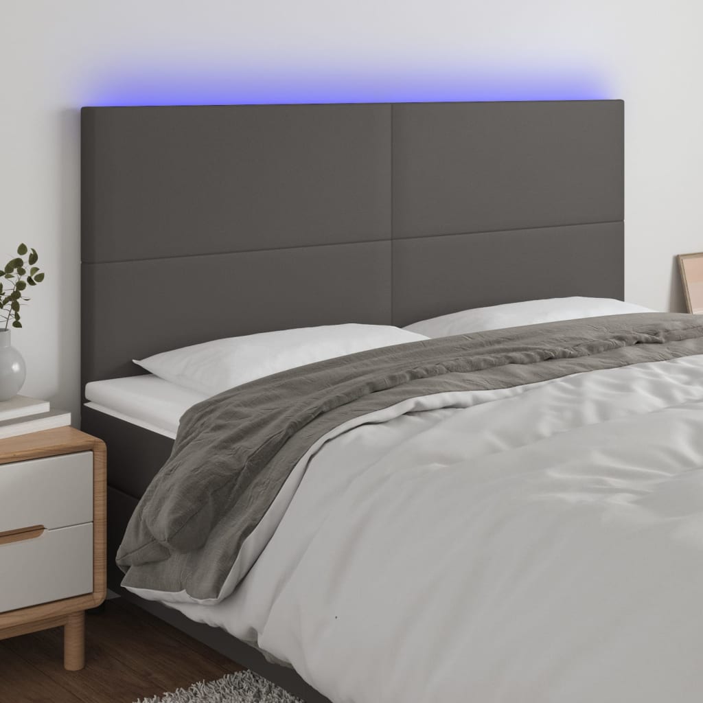 Hoofdbord LED 200x5x118/128 cm kunstleer grijs is nu te koop bij PeponiXL, paradijselijk wonen!