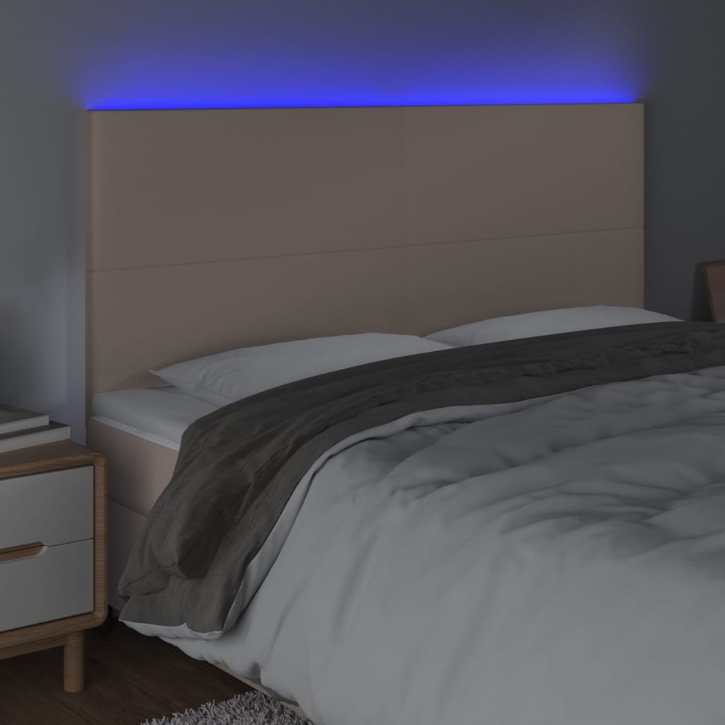Hoofdbord LED 200x5x118/128 cm kunstleer cappuccinokleurig is nu te koop bij PeponiXL, paradijselijk wonen!