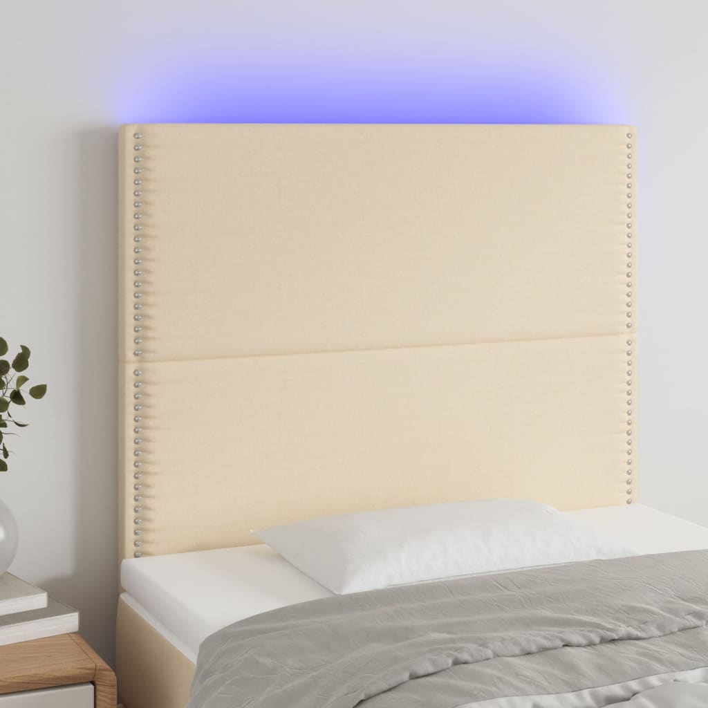 Hoofdbord LED 90x5x118/128 cm stof crèmekleurig is nu te koop bij PeponiXL, paradijselijk wonen!