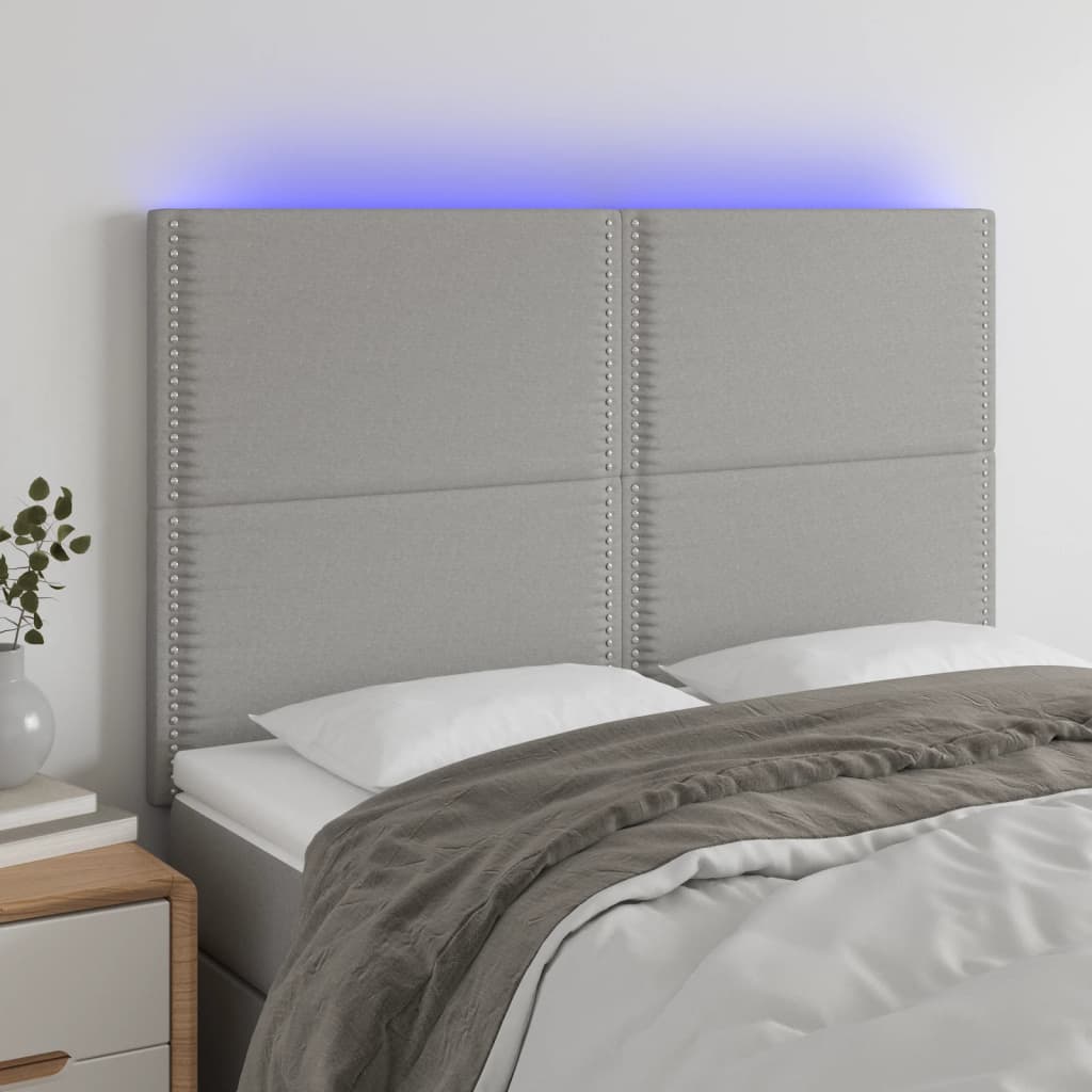 Hoofdbord LED 144x5x118/128 cm stof lichtgrijs is nu te koop bij PeponiXL, paradijselijk wonen!