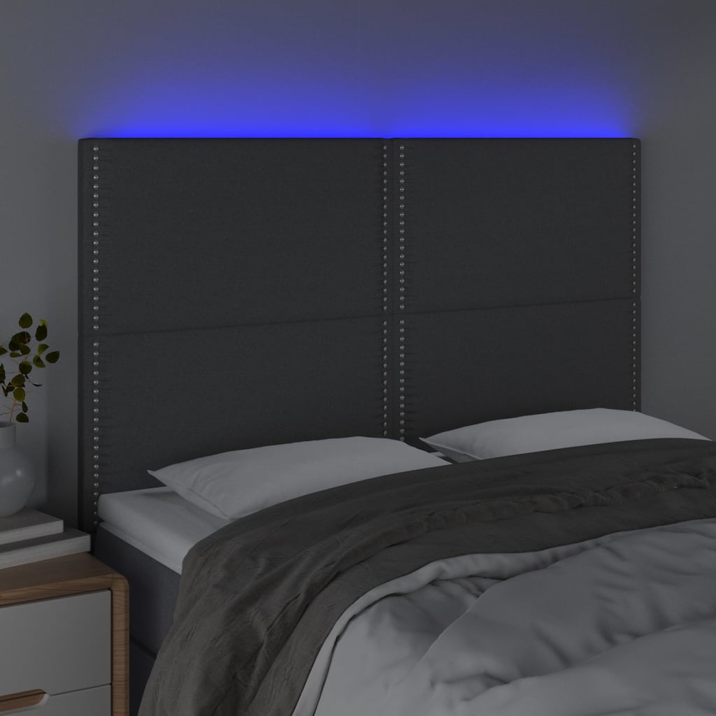 Hoofdbord LED 144x5x118/128 cm stof donkergrijs is nu te koop bij PeponiXL, paradijselijk wonen!