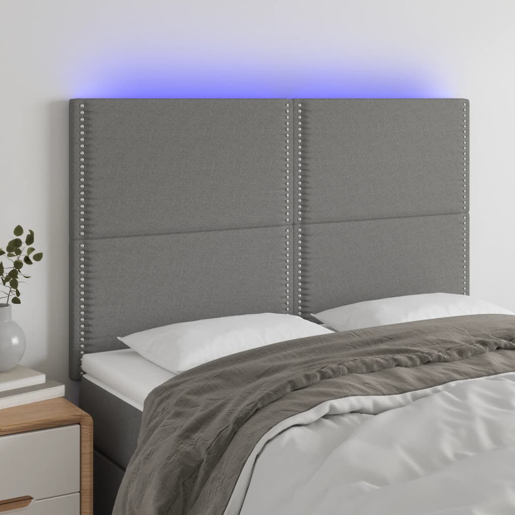 Hoofdbord LED 144x5x118/128 cm stof donkergrijs is nu te koop bij PeponiXL, paradijselijk wonen!