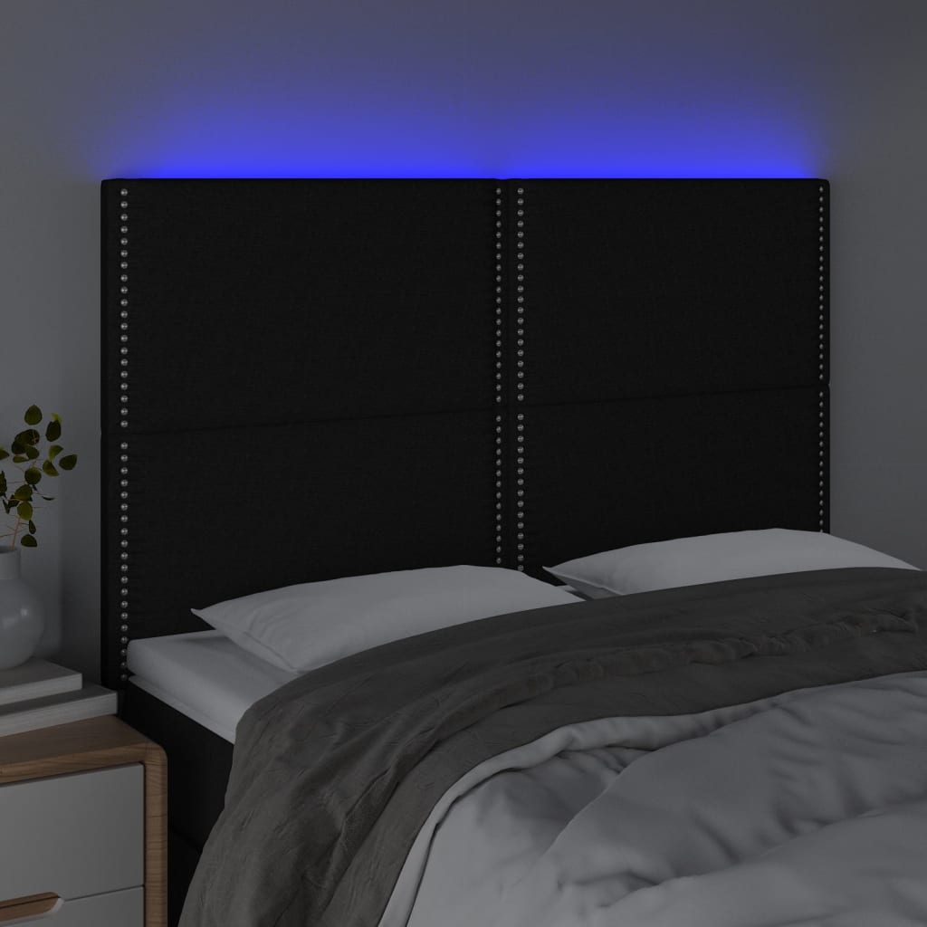 Hoofdbord LED 144x5x118/128 cm stof zwart is nu te koop bij PeponiXL, paradijselijk wonen!