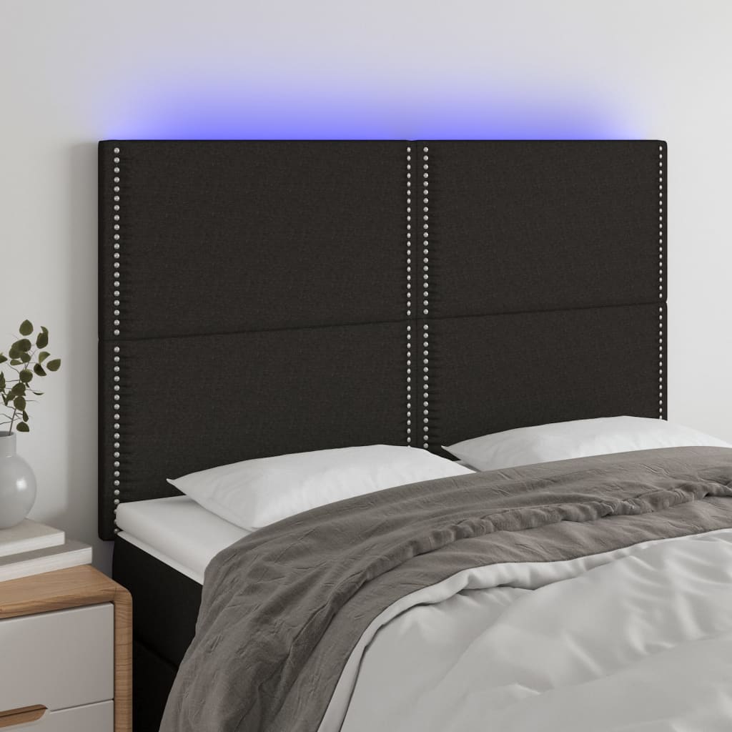 Hoofdbord LED 144x5x118/128 cm stof zwart is nu te koop bij PeponiXL, paradijselijk wonen!
