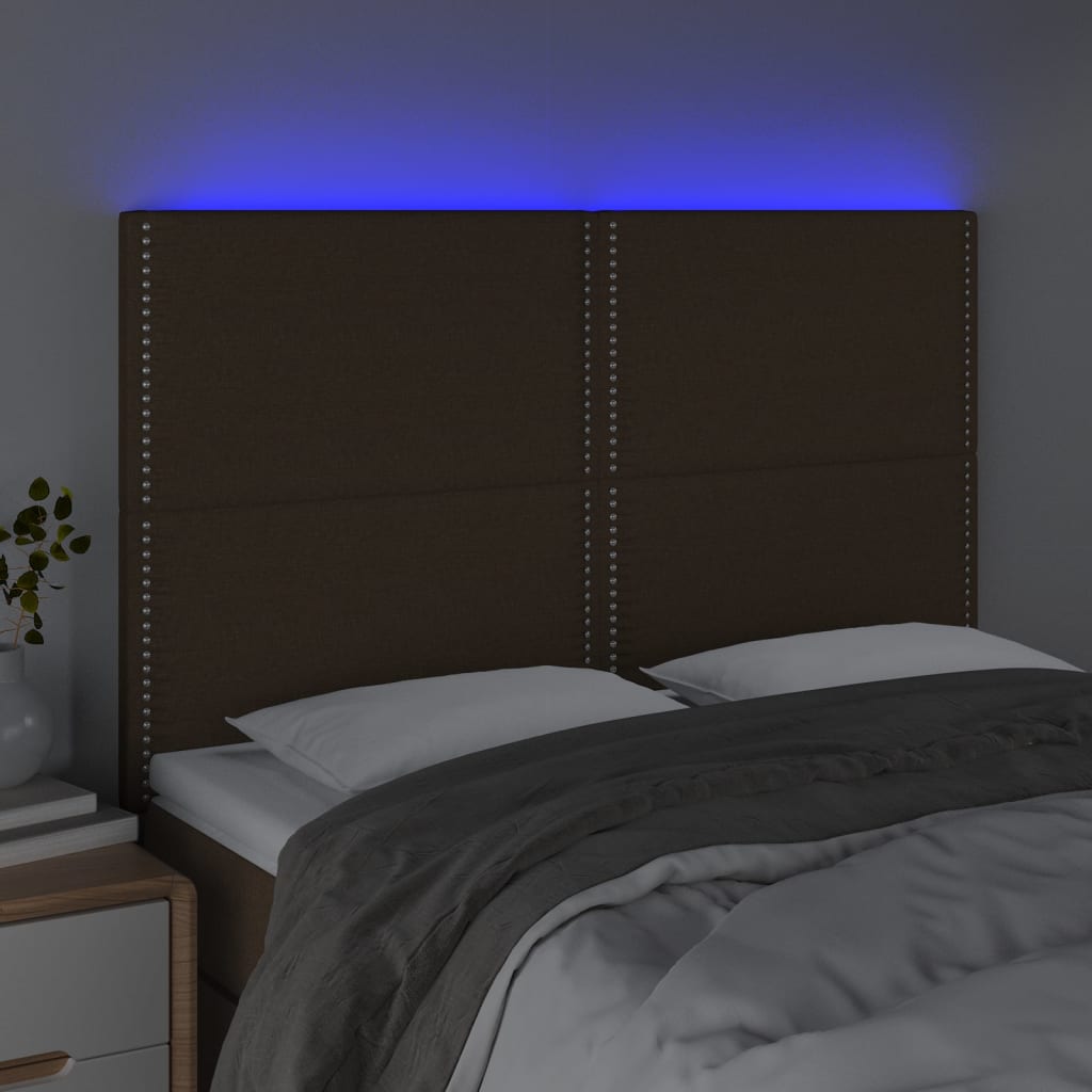 Hoofdbord LED 144x5x118/128 cm stof donkerbruin is nu te koop bij PeponiXL, paradijselijk wonen!