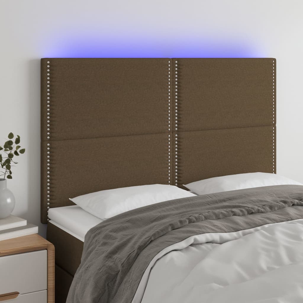 Hoofdbord LED 144x5x118/128 cm stof donkerbruin is nu te koop bij PeponiXL, paradijselijk wonen!