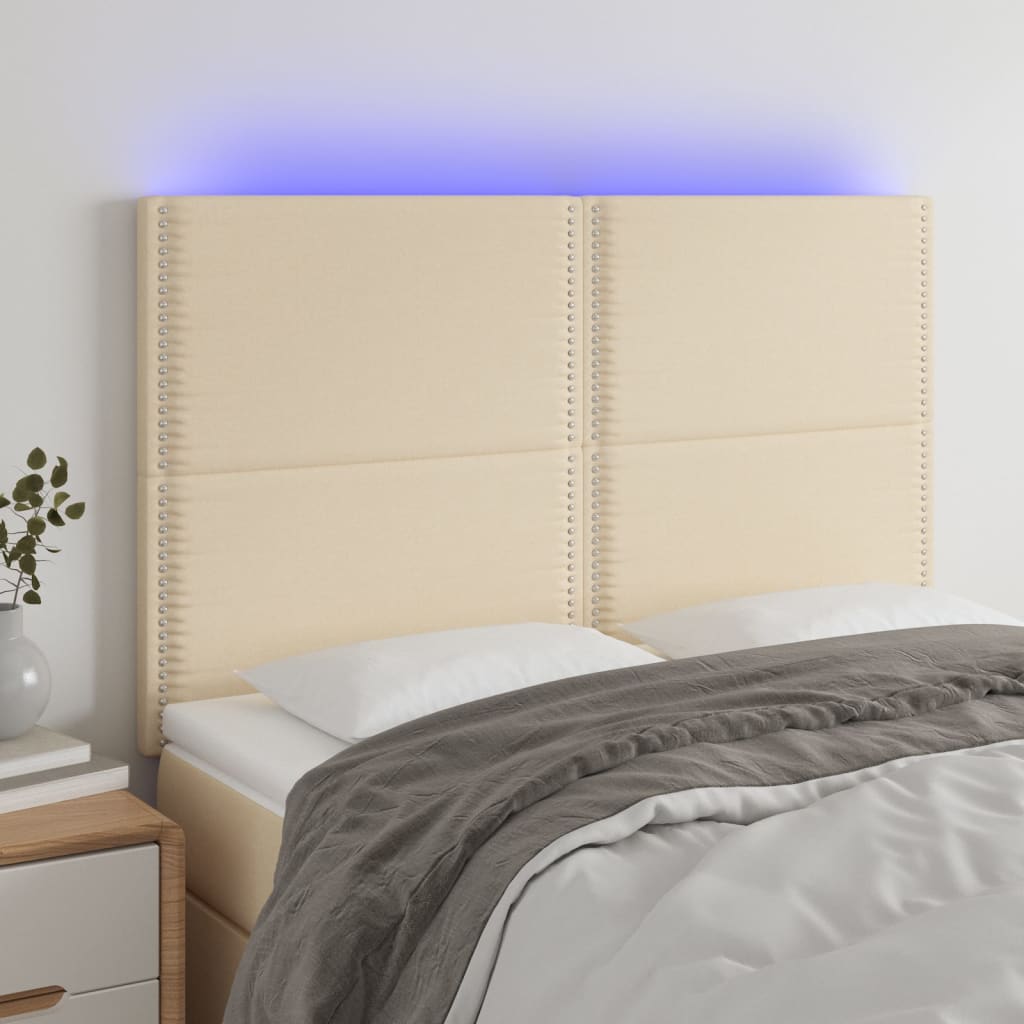 Hoofdbord LED 144x5x118/128 cm stof crèmekleurig is nu te koop bij PeponiXL, paradijselijk wonen!