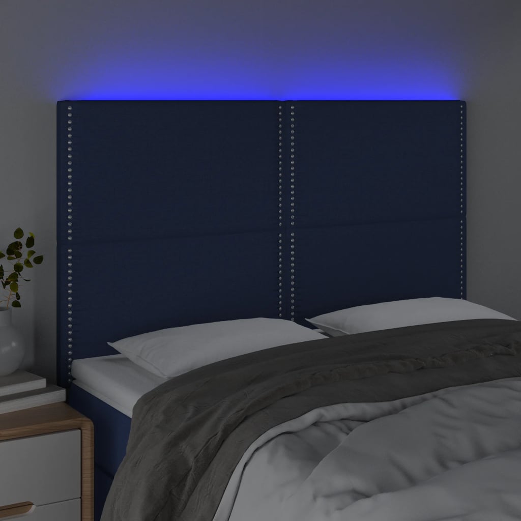Hoofdbord LED 144x5x118/128 cm stof blauw is nu te koop bij PeponiXL, paradijselijk wonen!