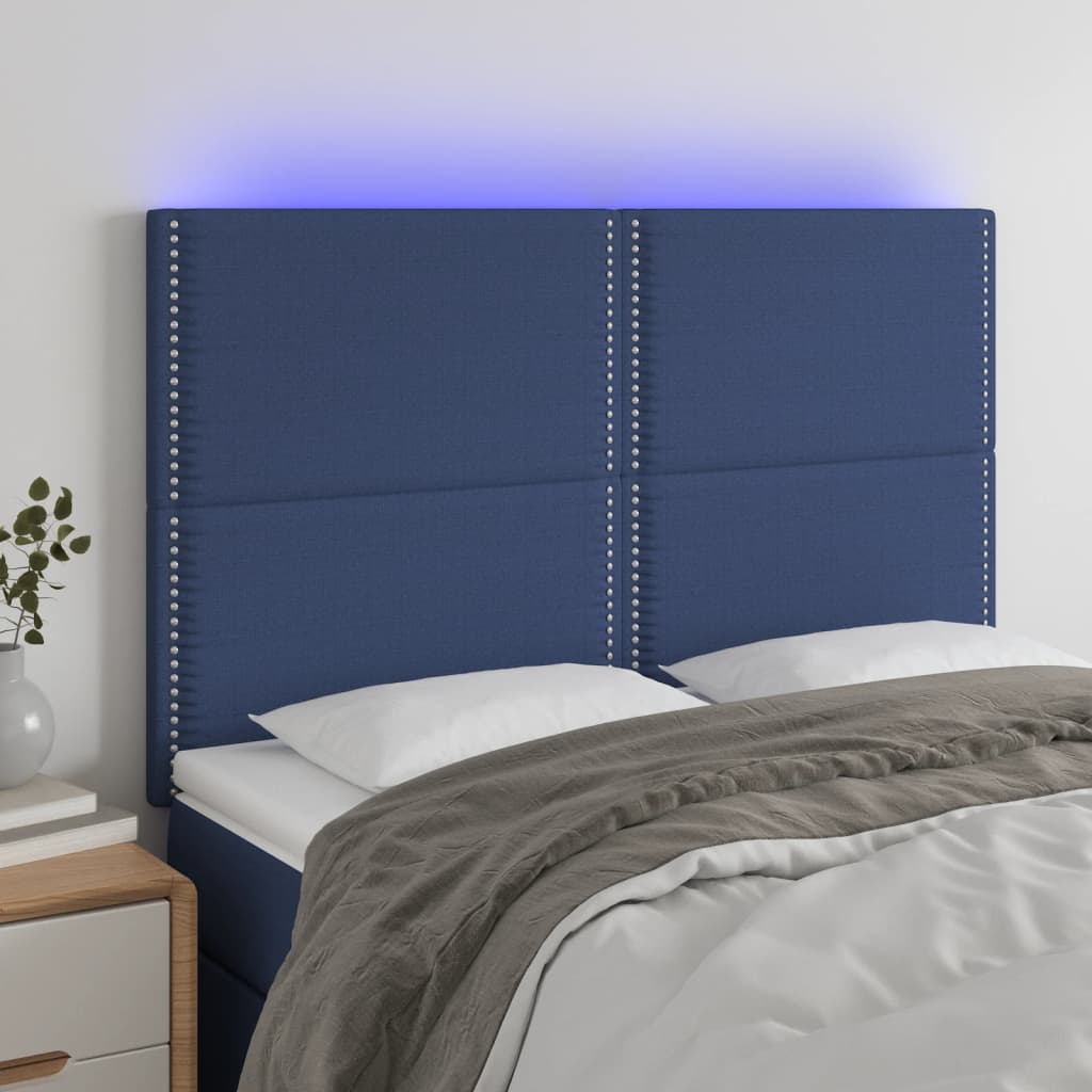 Hoofdbord LED 144x5x118/128 cm stof blauw is nu te koop bij PeponiXL, paradijselijk wonen!