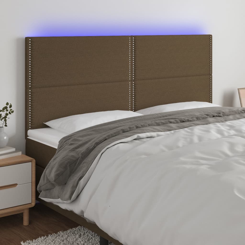 Hoofdbord LED 180x5x118/128 cm stof donkerbruin is nu te koop bij PeponiXL, paradijselijk wonen!