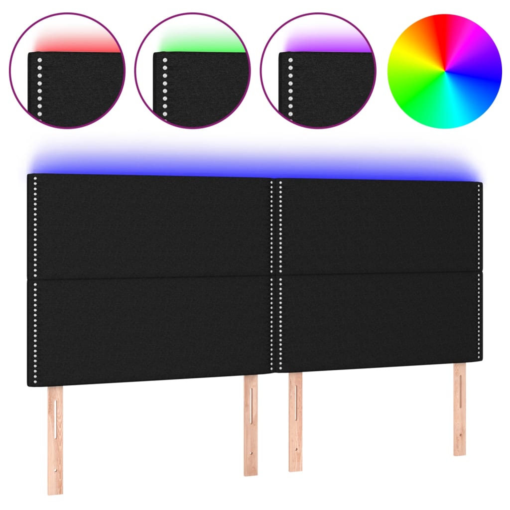 Hoofdbord LED 200x5x118/128 cm stof zwart is nu te koop bij PeponiXL, paradijselijk wonen!