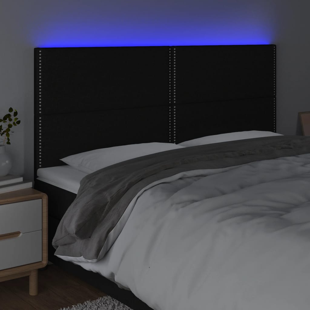 Hoofdbord LED 200x5x118/128 cm stof zwart is nu te koop bij PeponiXL, paradijselijk wonen!
