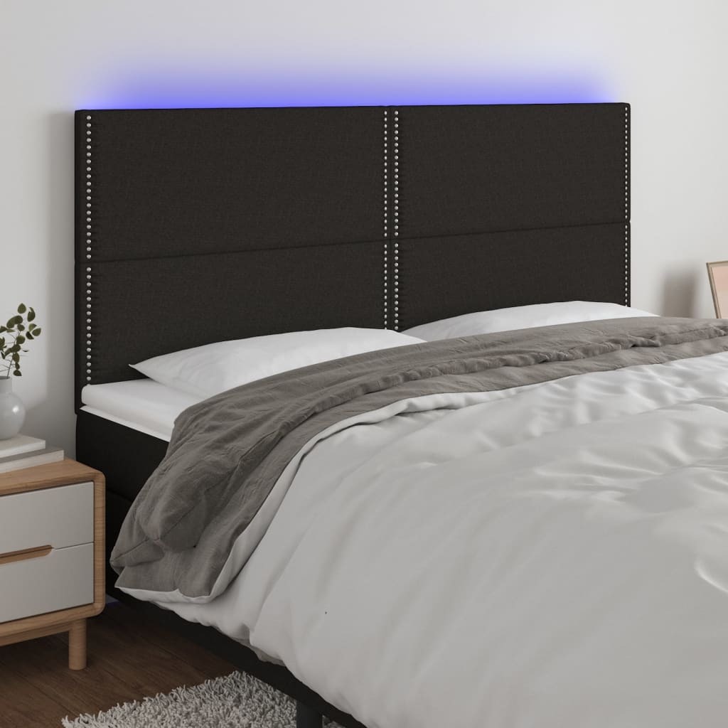 Hoofdbord LED 200x5x118/128 cm stof zwart is nu te koop bij PeponiXL, paradijselijk wonen!
