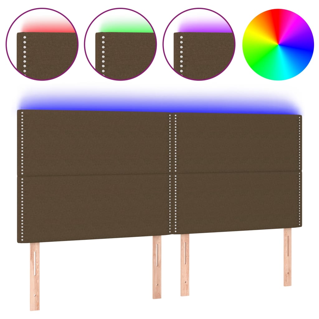 Hoofdbord LED 200x5x118/128 cm stof donkerbruin is nu te koop bij PeponiXL, paradijselijk wonen!