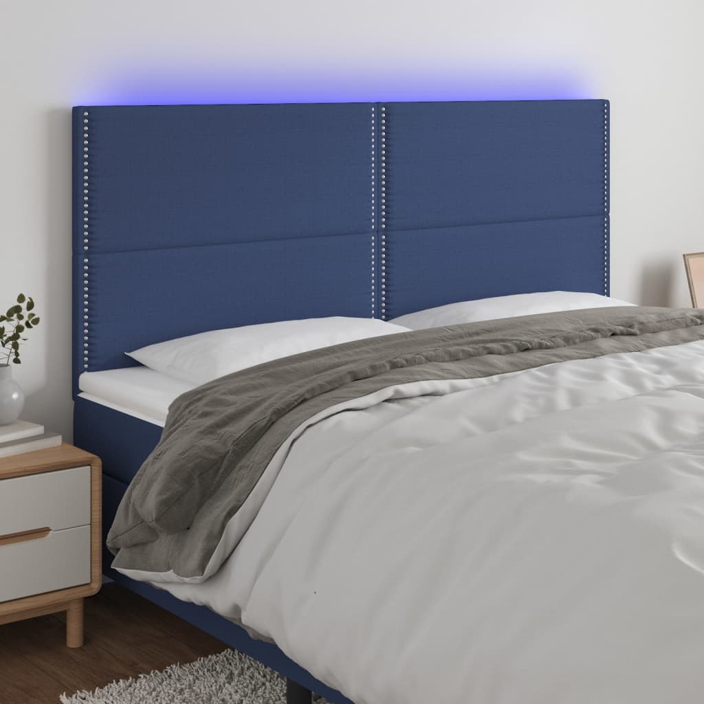 Hoofdbord LED 200x5x118/128 cm stof blauw is nu te koop bij PeponiXL, paradijselijk wonen!