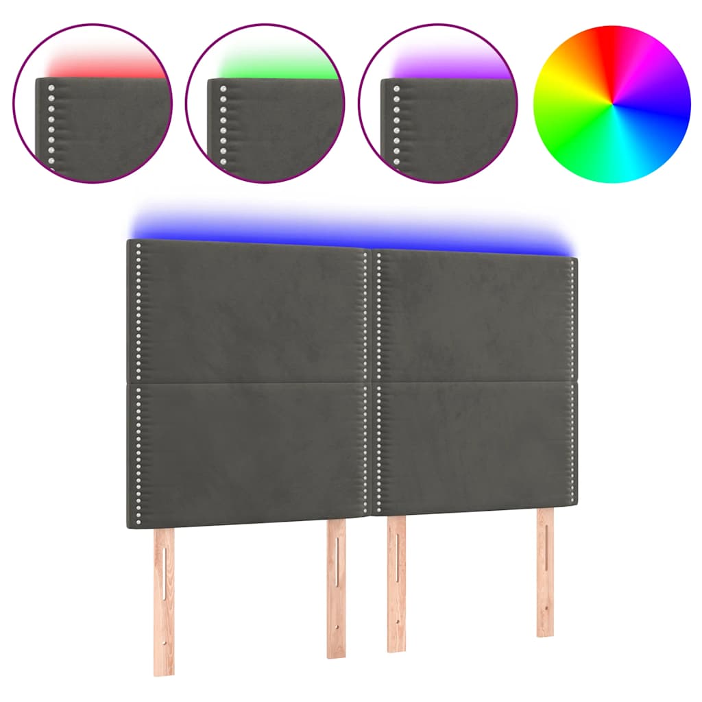 Hoofdbord LED 144x5x118/128 cm fluweel donkergrijs is nu te koop bij PeponiXL, paradijselijk wonen!