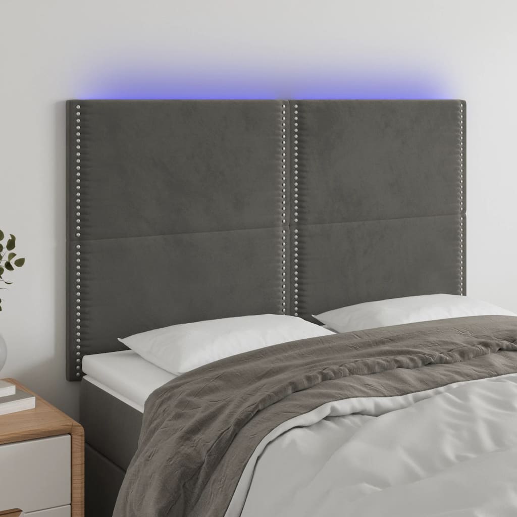 Hoofdbord LED 144x5x118/128 cm fluweel donkergrijs is nu te koop bij PeponiXL, paradijselijk wonen!
