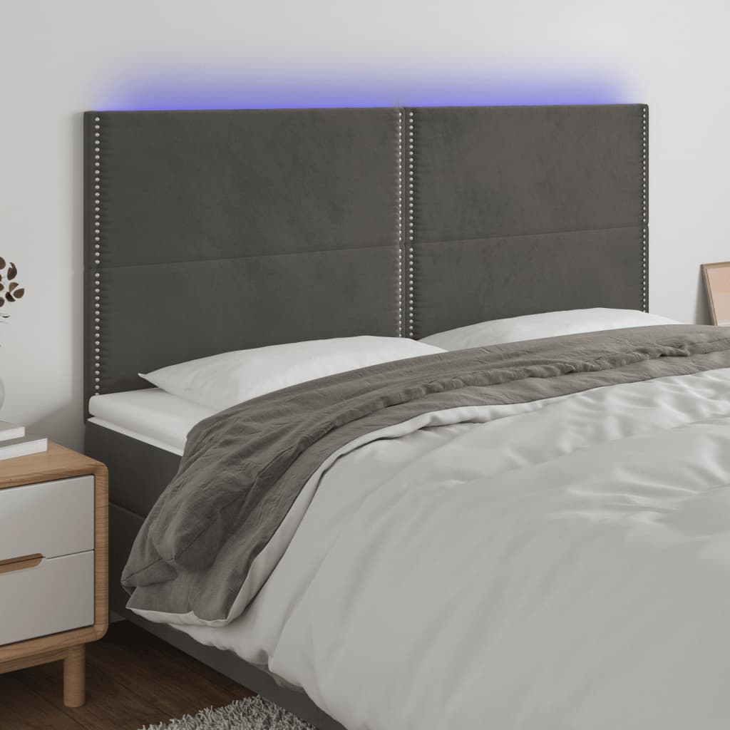 Hoofdbord LED 160x5x118/128 cm fluweel donkergrijs is nu te koop bij PeponiXL, paradijselijk wonen!