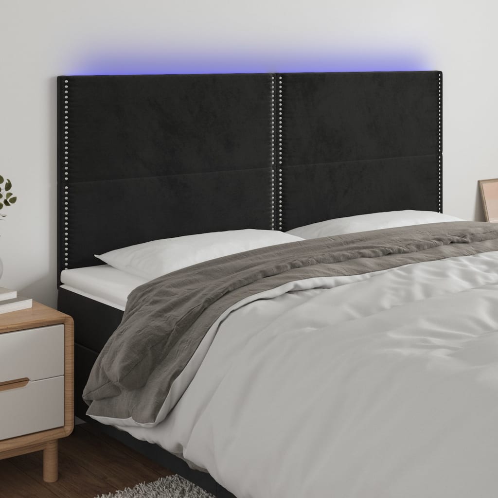 Hoofdbord LED 160x5x118/128 cm fluweel zwart is nu te koop bij PeponiXL, paradijselijk wonen!