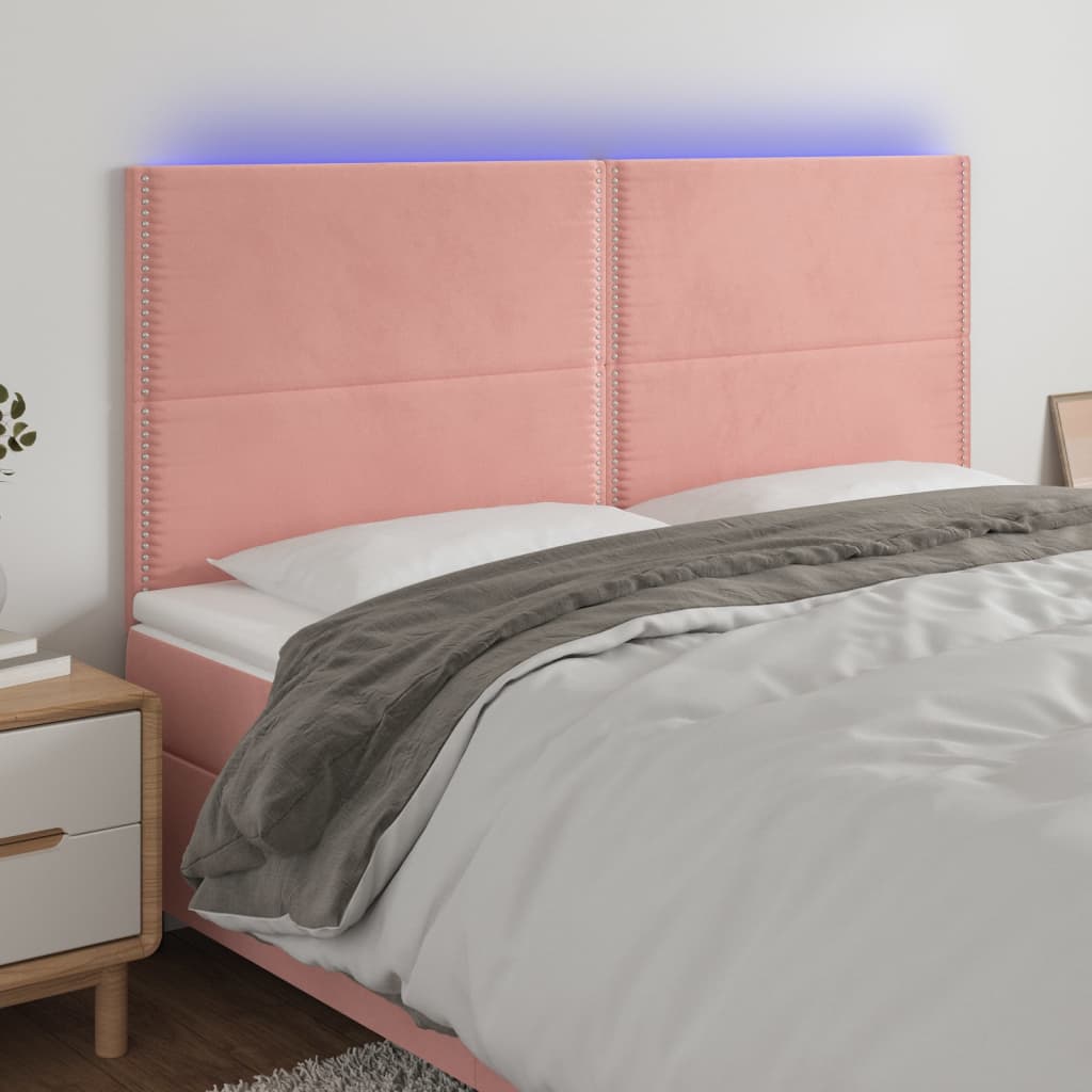 Hoofdbord LED 160x5x118/128 cm fluweel roze is nu te koop bij PeponiXL, paradijselijk wonen!
