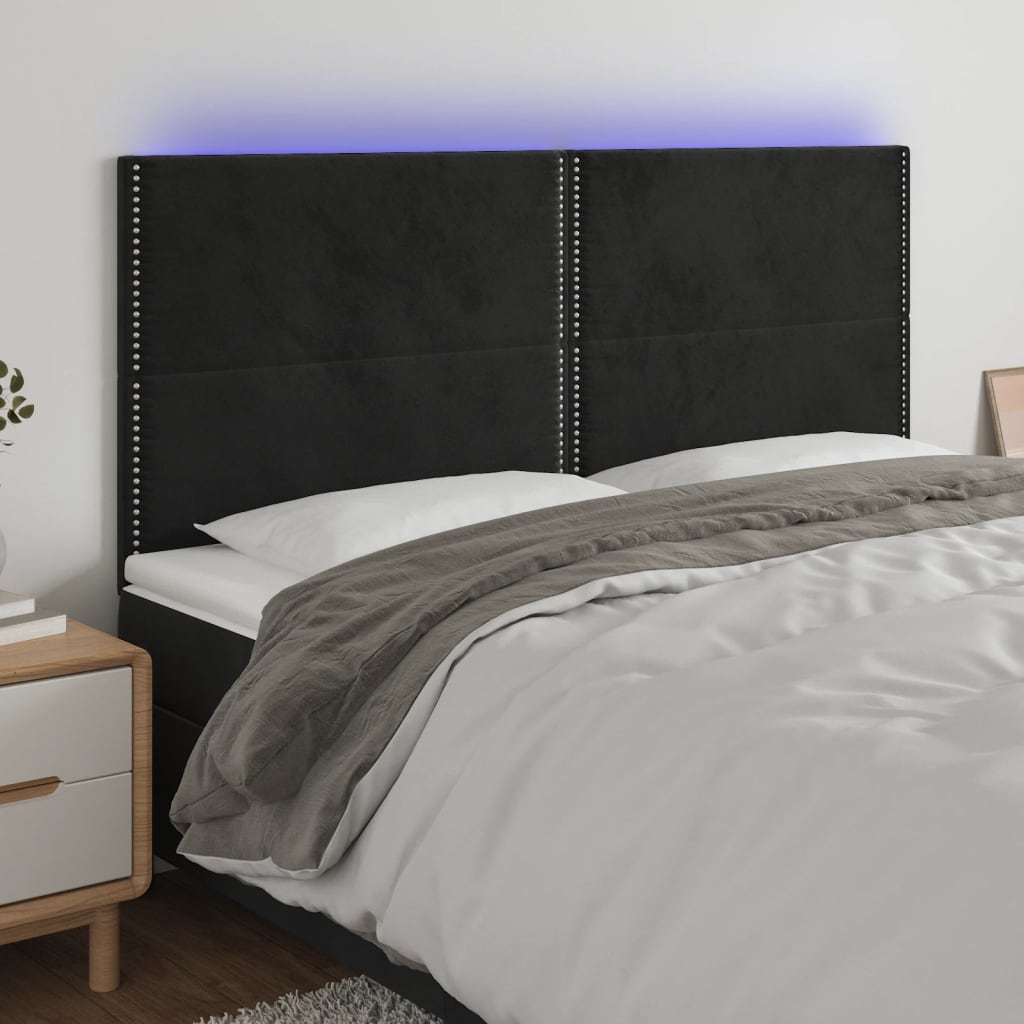 Hoofdbord LED 180x5x118/128 cm fluweel zwart is nu te koop bij PeponiXL, paradijselijk wonen!