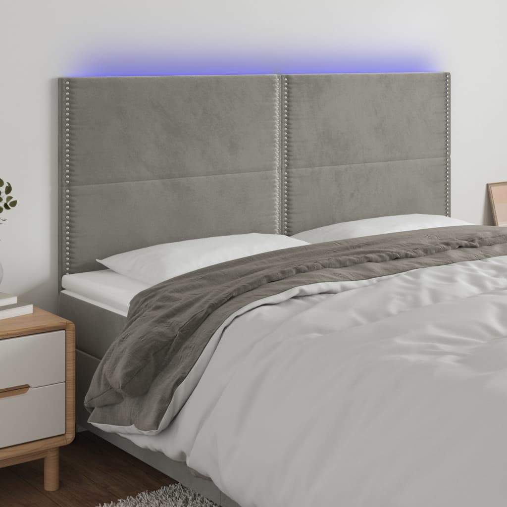 Hoofdbord LED 200x5x118/128 cm fluweel lichtgrijs is nu te koop bij PeponiXL, paradijselijk wonen!