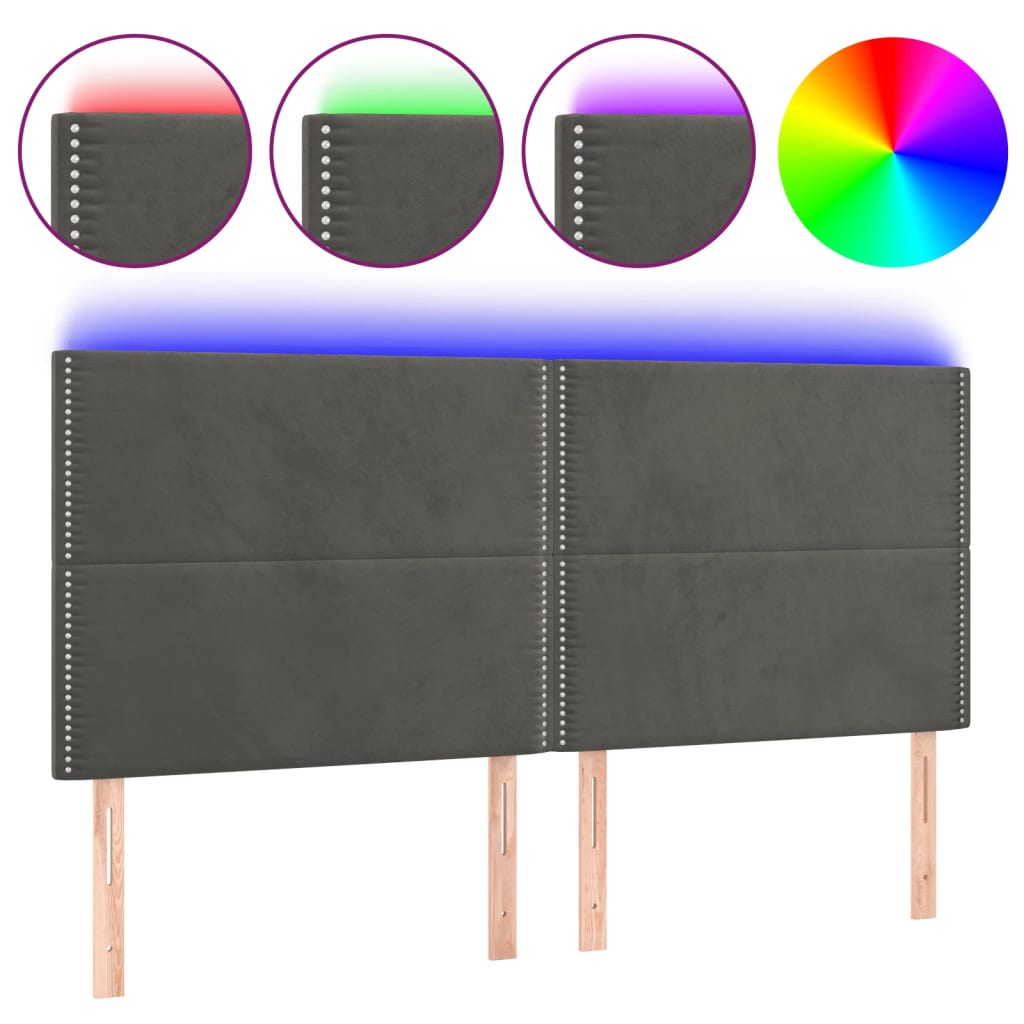 Hoofdbord LED 200x5x118/128 cm fluweel donkergrijs is nu te koop bij PeponiXL, paradijselijk wonen!