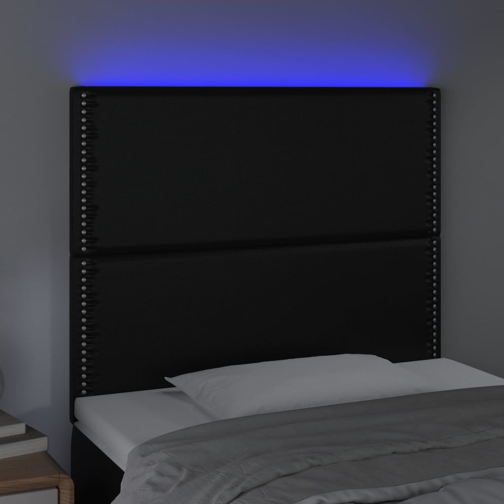 Hoofdbord LED 90x5x118/128 cm kunstleer zwart is nu te koop bij PeponiXL, paradijselijk wonen!