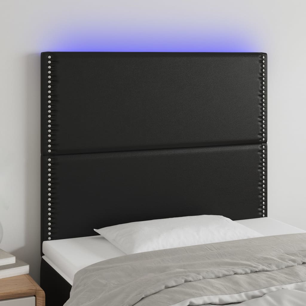 Hoofdbord LED 100x5x118/128 cm kunstleer zwart is nu te koop bij PeponiXL, paradijselijk wonen!