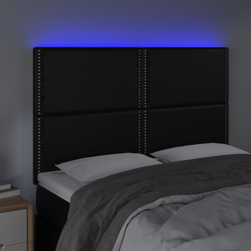 Hoofdbord LED 144x5x118/128 cm kunstleer zwart is nu te koop bij PeponiXL, paradijselijk wonen!