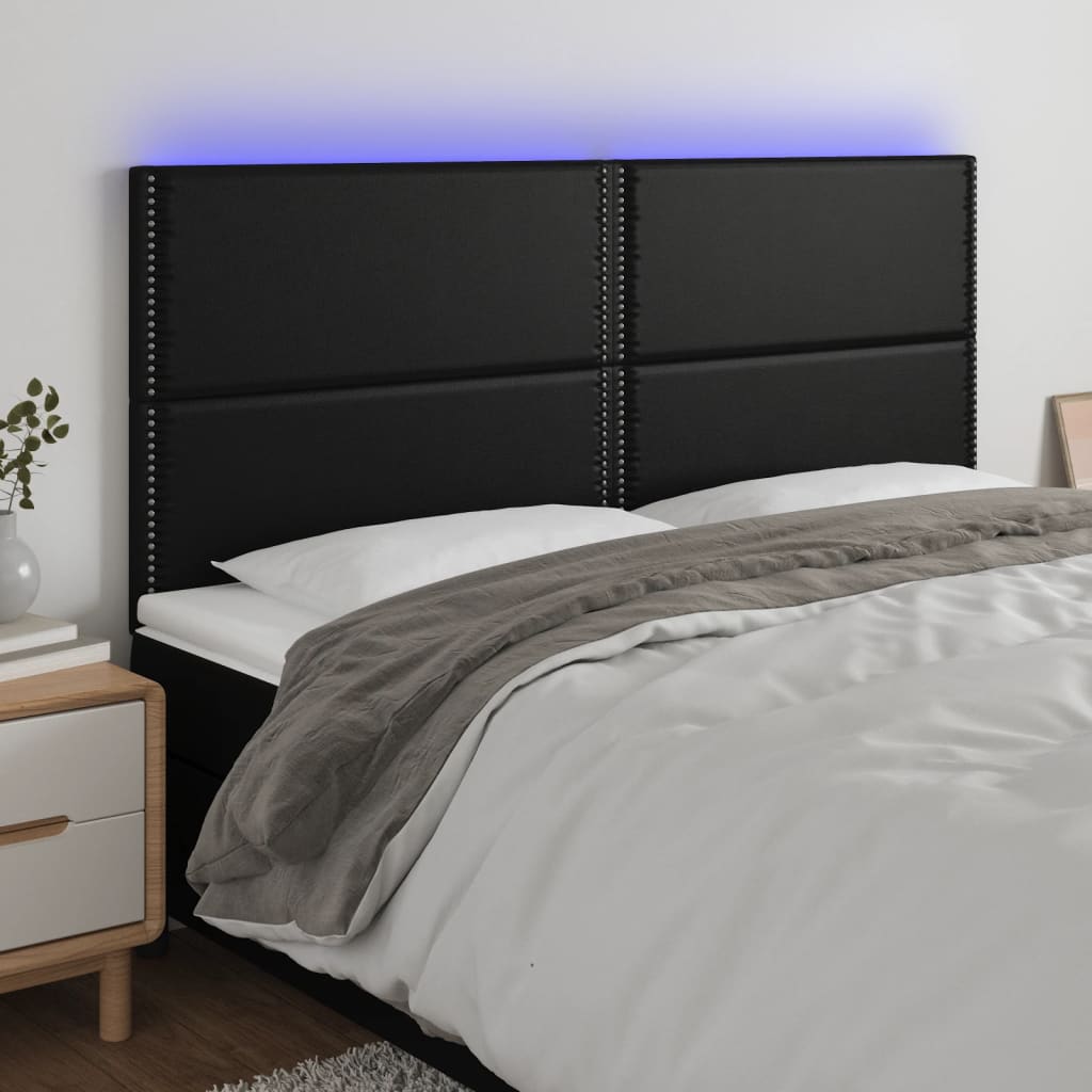 Hoofdbord LED 200x5x118/128 cm kunstleer zwart is nu te koop bij PeponiXL, paradijselijk wonen!